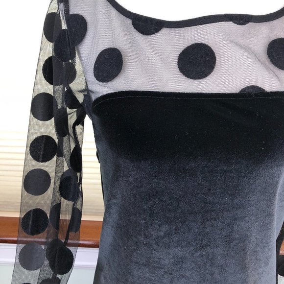 BCBGeneration Velvet Witchy Mesh Polka Dot & Open Back Dress Fairy Grunge Goth - Picture 8 of 12